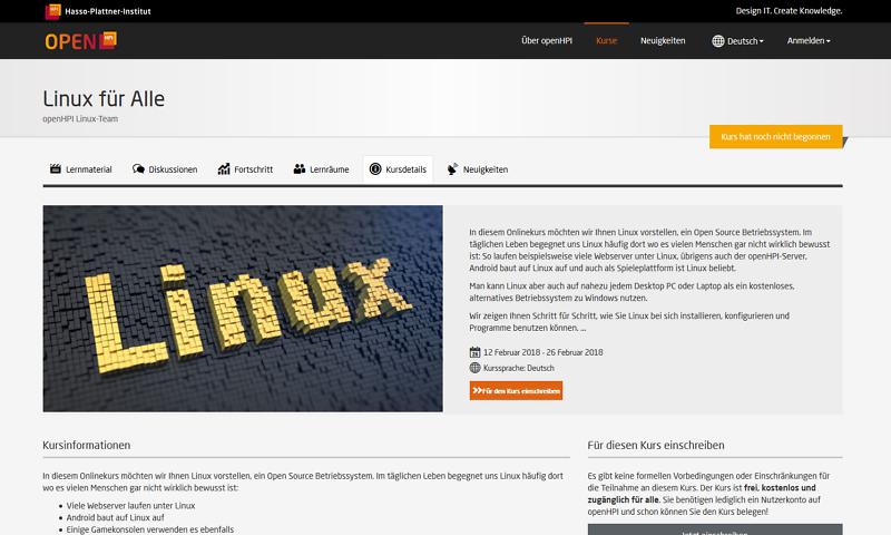 OpenHPI bietet kostenlosen Linux-Online-Kurs