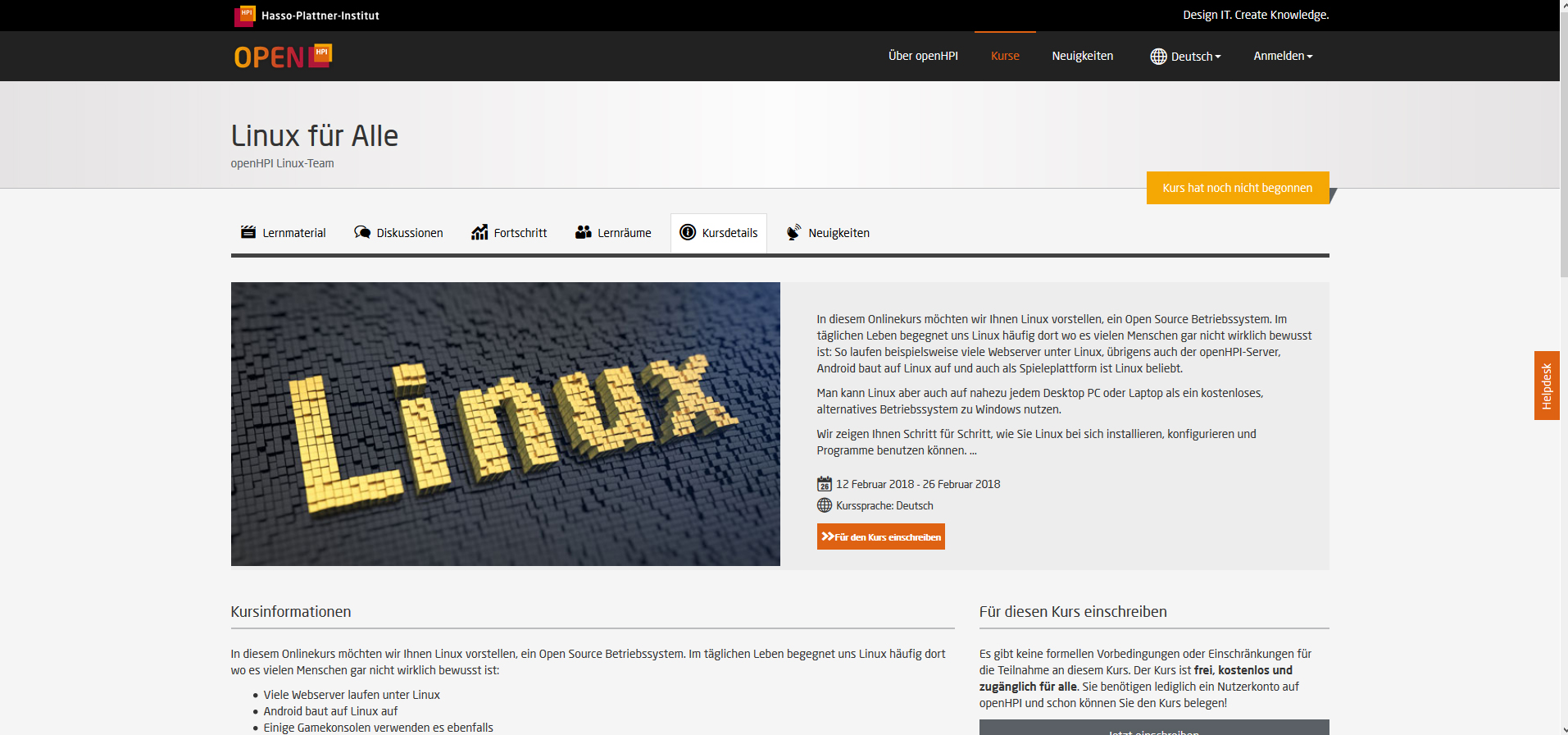 OpenHPI bietet kostenlosen Linux-Online-Kurs