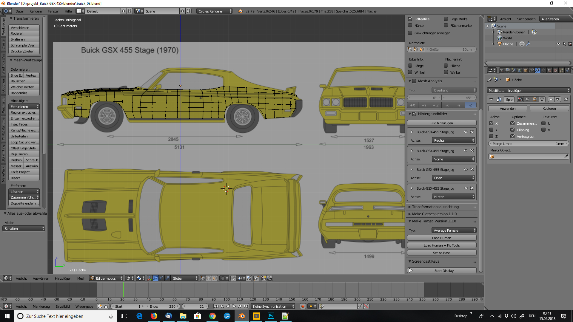 Tag 1: 3D-Modelling von einem Auto nach Blaupausen