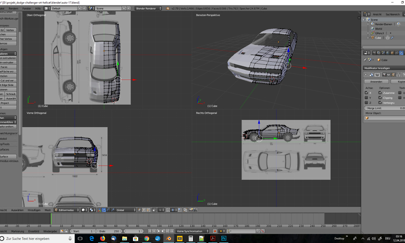 3D-Modelling von einem Auto nach Blaupausen - Tag 2