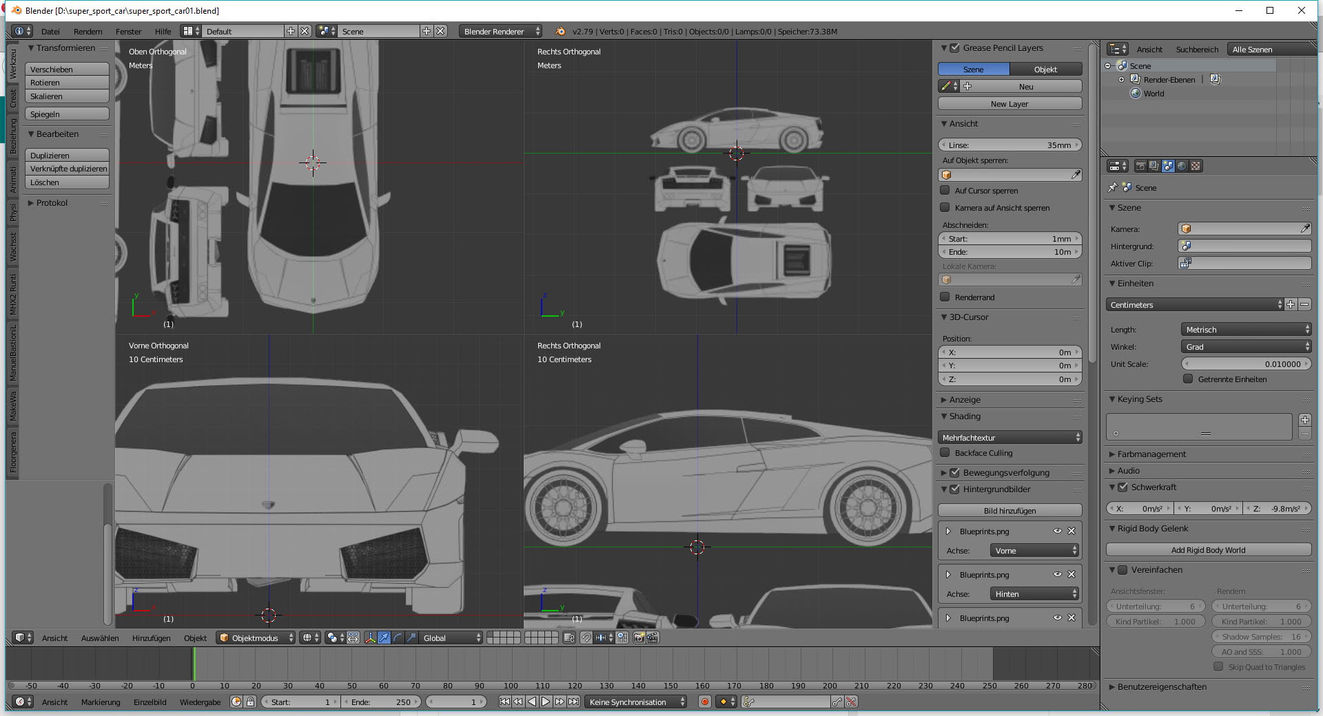 Tag 1: 3D-Modelling von einem Supersportwagen nach Blaupausen