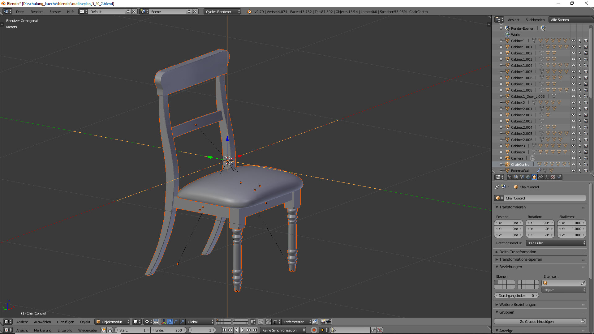 Stuhl in Blender fertig modeliert