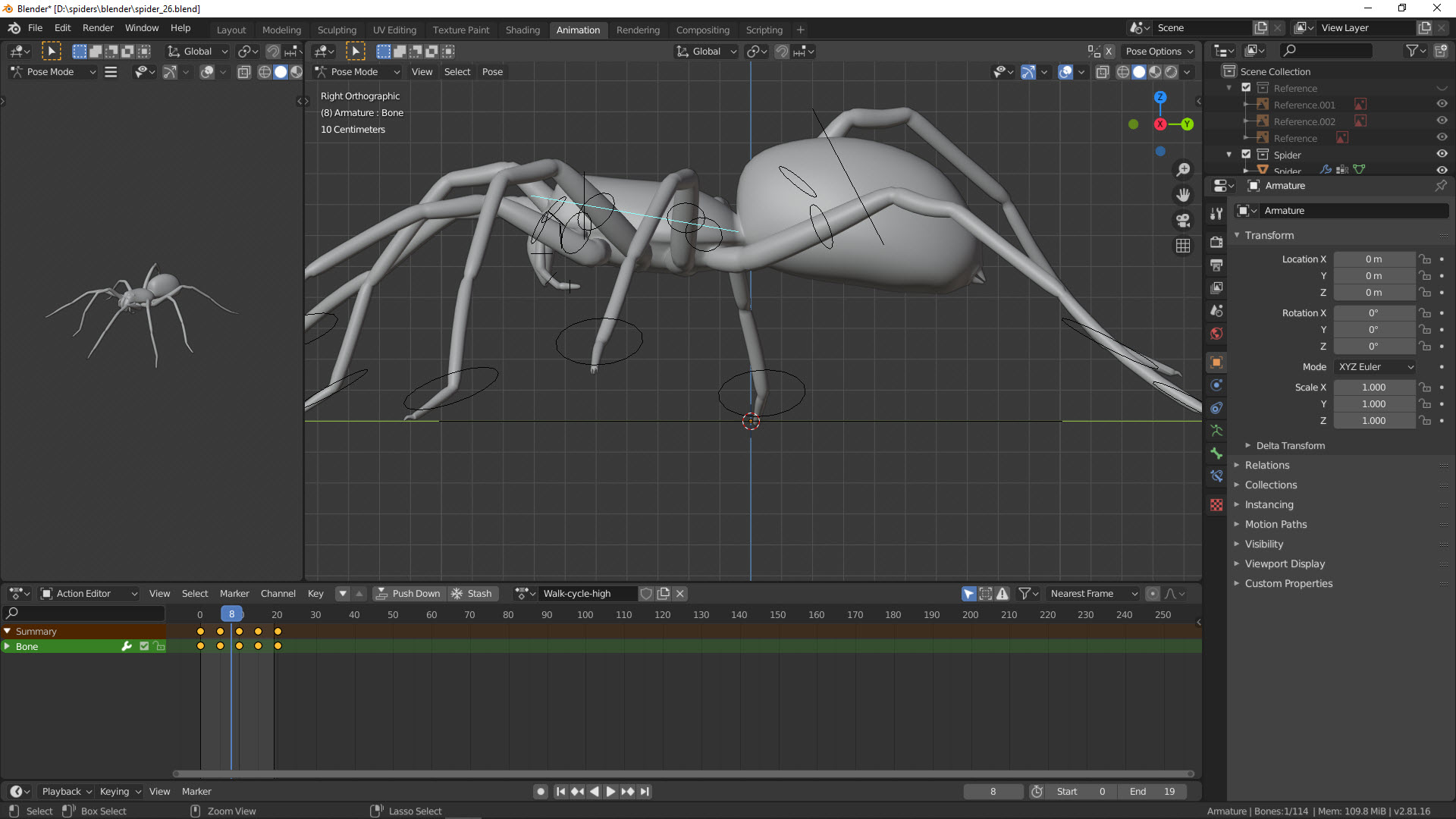 Animation einer Spinne in Blender 4