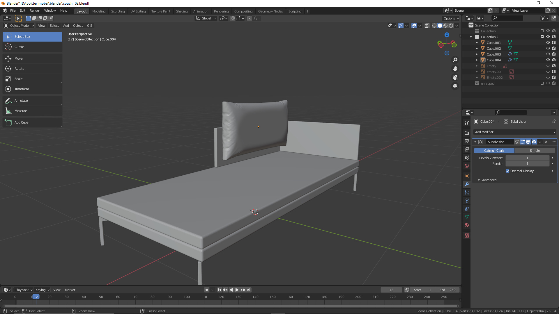 3D-Visualisierung: Couch für VR/AR und Print Teil 2