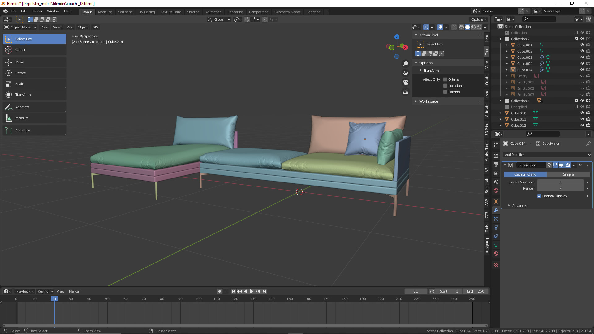 3D-Visualisierung: Couch für VR/AR und Print Teil 3