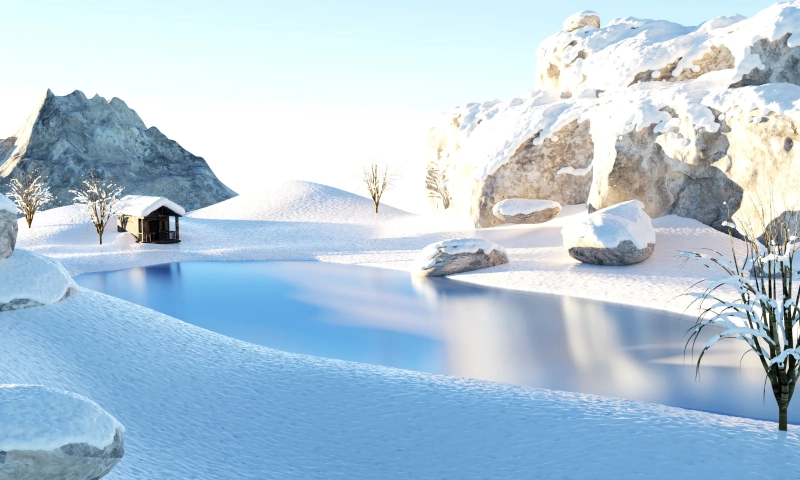 Rendering Winterlandschaft - 3D-Schnee-Szene
